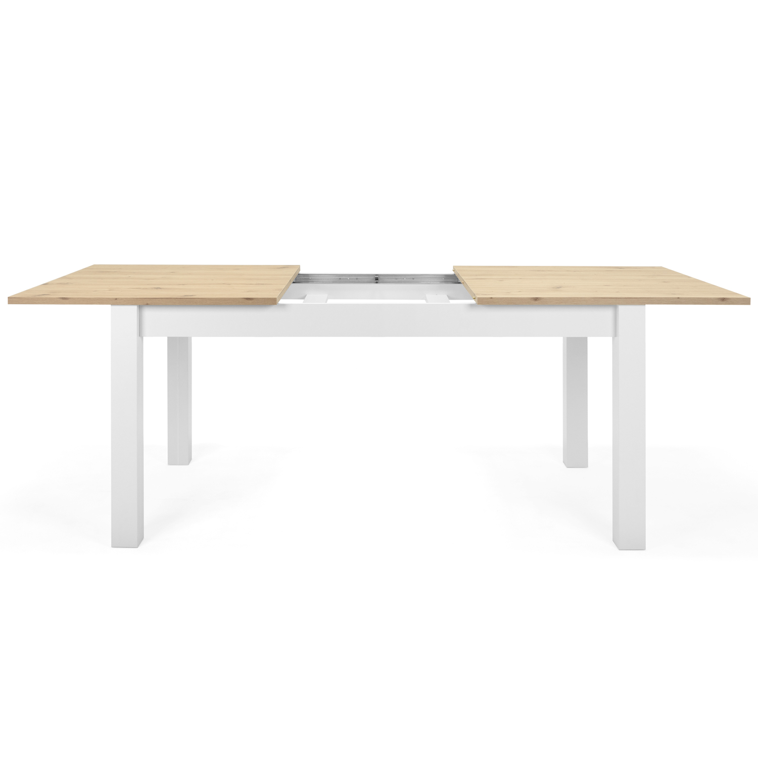 Dining set | 4-piece set upholstered chairs anthracite without armrest | dining table white und oak 160 x 90 cm| extendable 215 cm