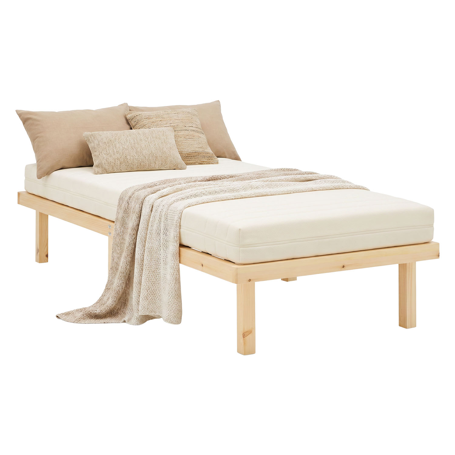 Wooden Bed 90x200 cm Natural | Single Bed | with Slatted Frame | Wood | Kids Youth Guest Bedroom