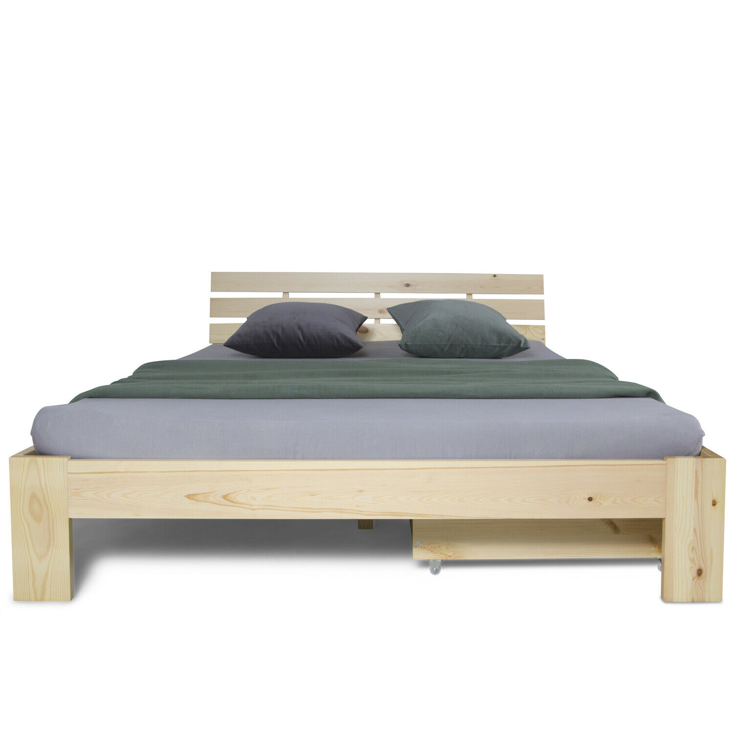 Wooden Bed Drawer Pull-Out Bed Box Storage with Castors Natural