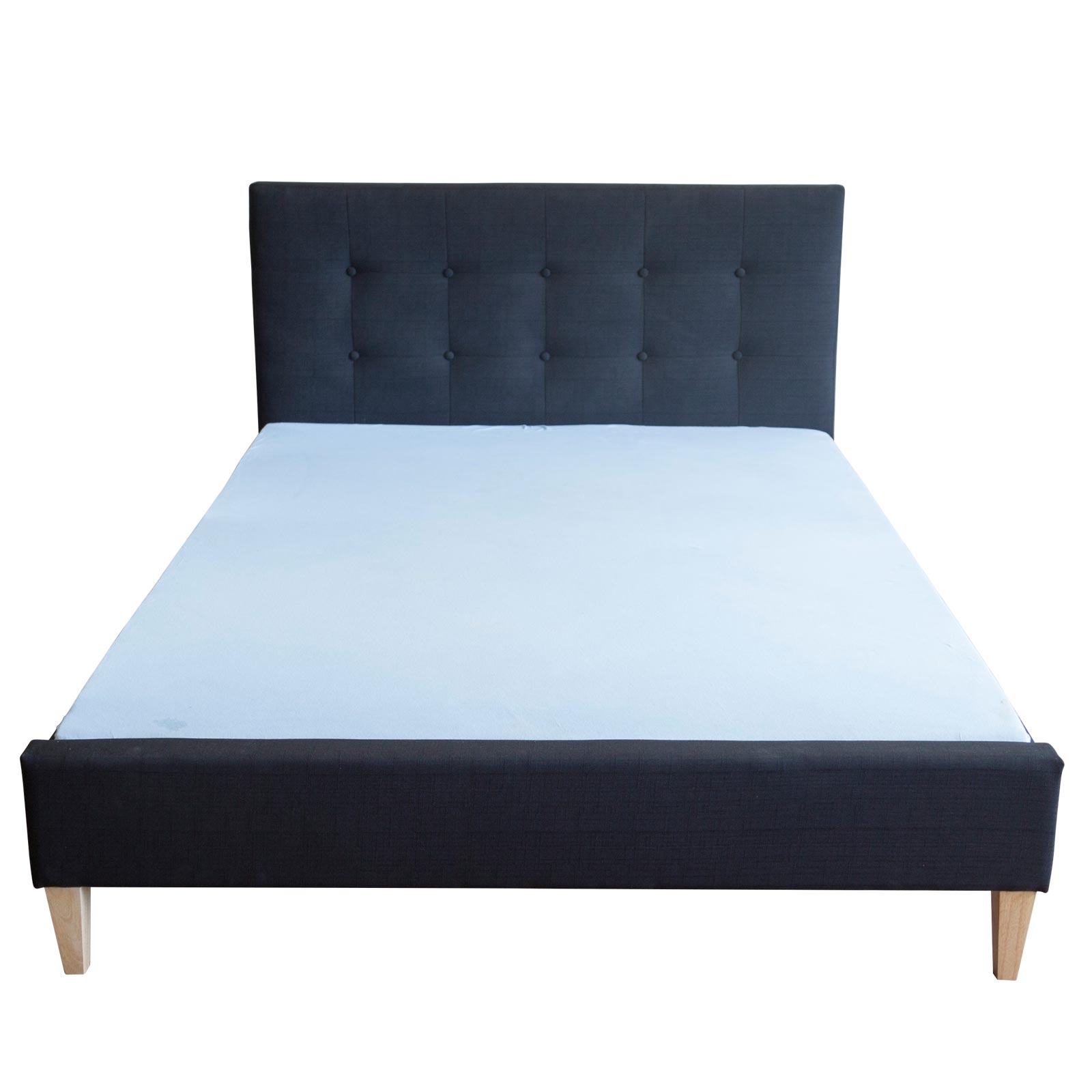 Upholstered bed 140x200 cm black | with slatted frame | double fabric bed frame