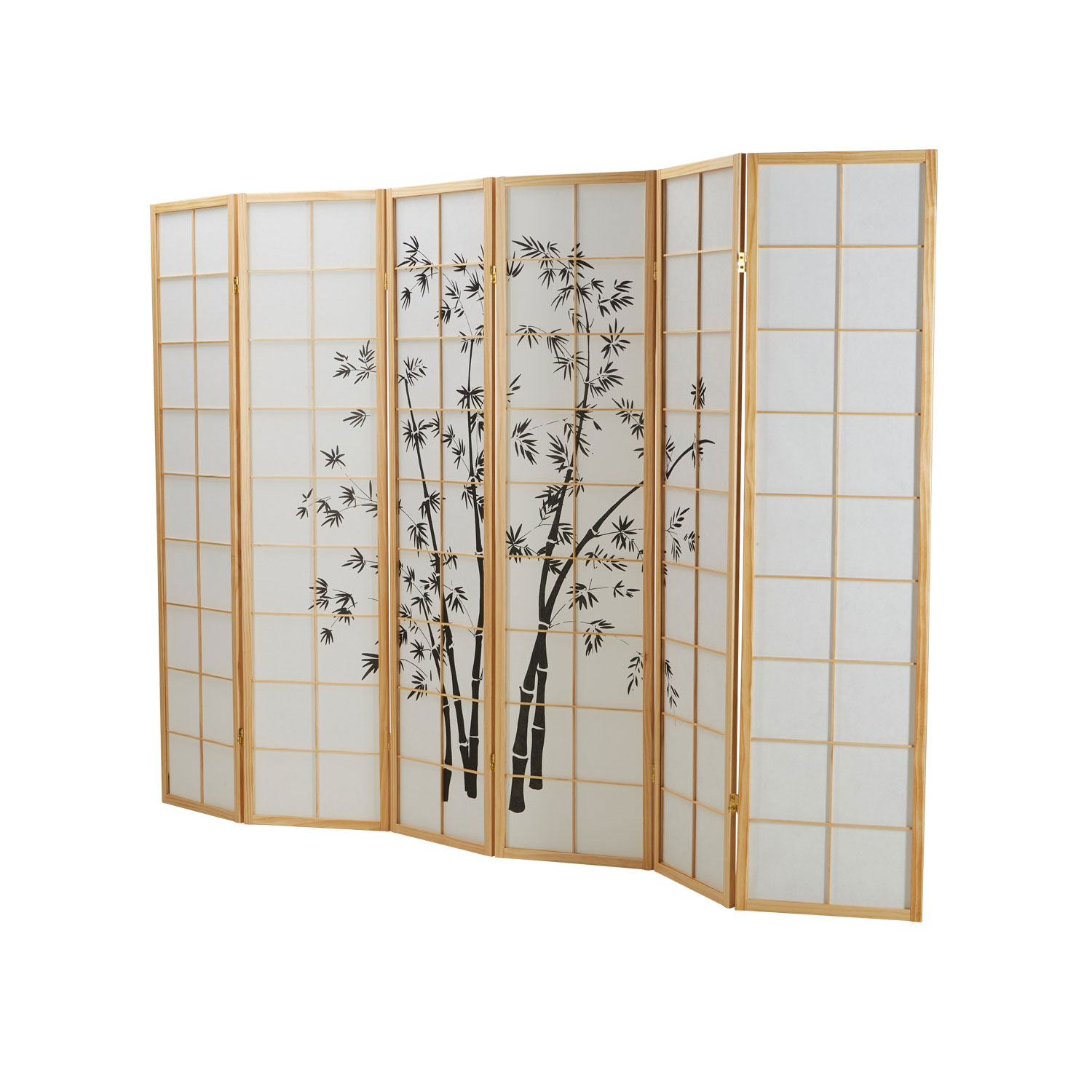 Paravent Natural Bamboo Pattern Print | 6-panel | Wood | Room Divider Partition Privacy Screen