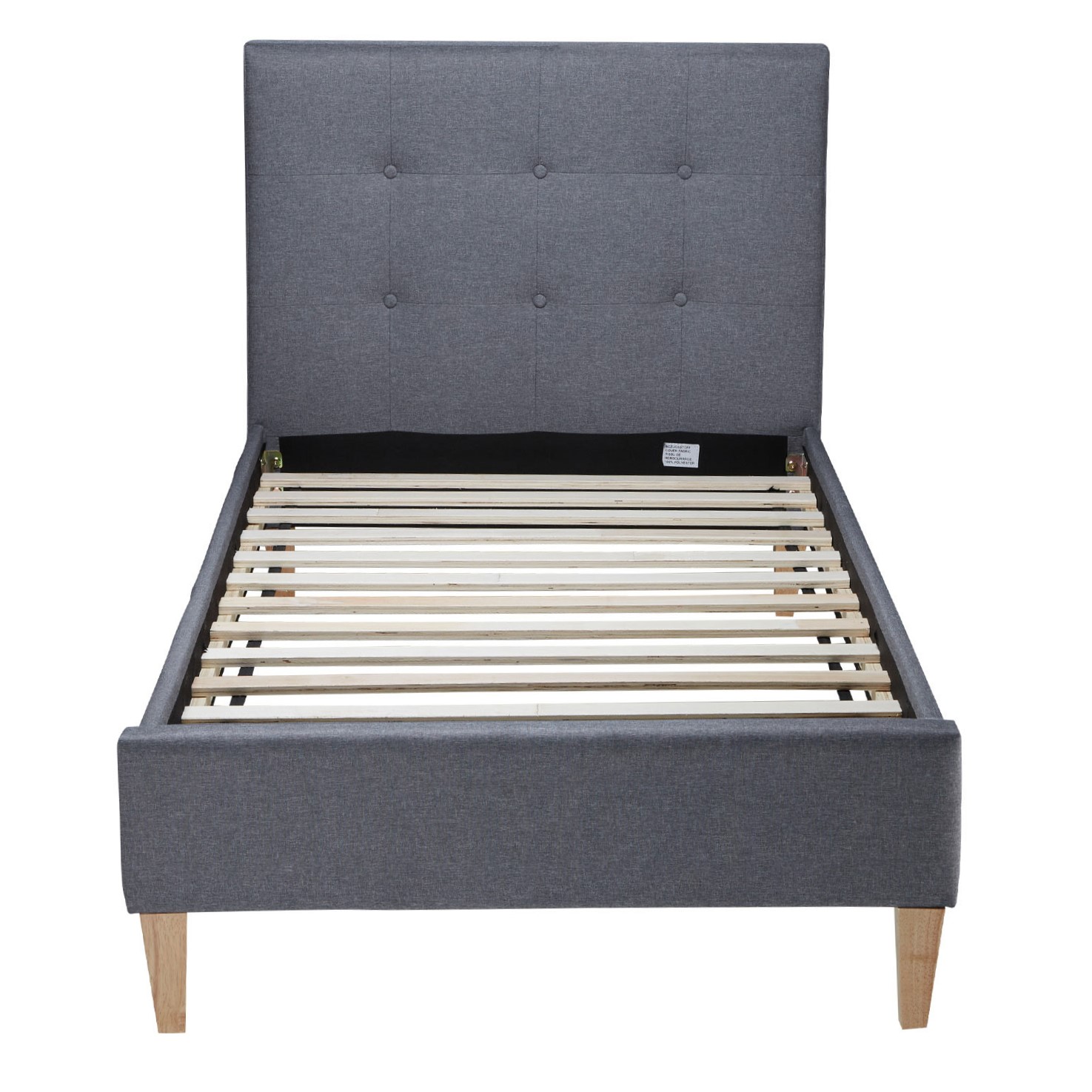 Upholstered bed, 90x200 cm, gray, with slatted frame – single bed, fabric bed with headboard, modern youth bed