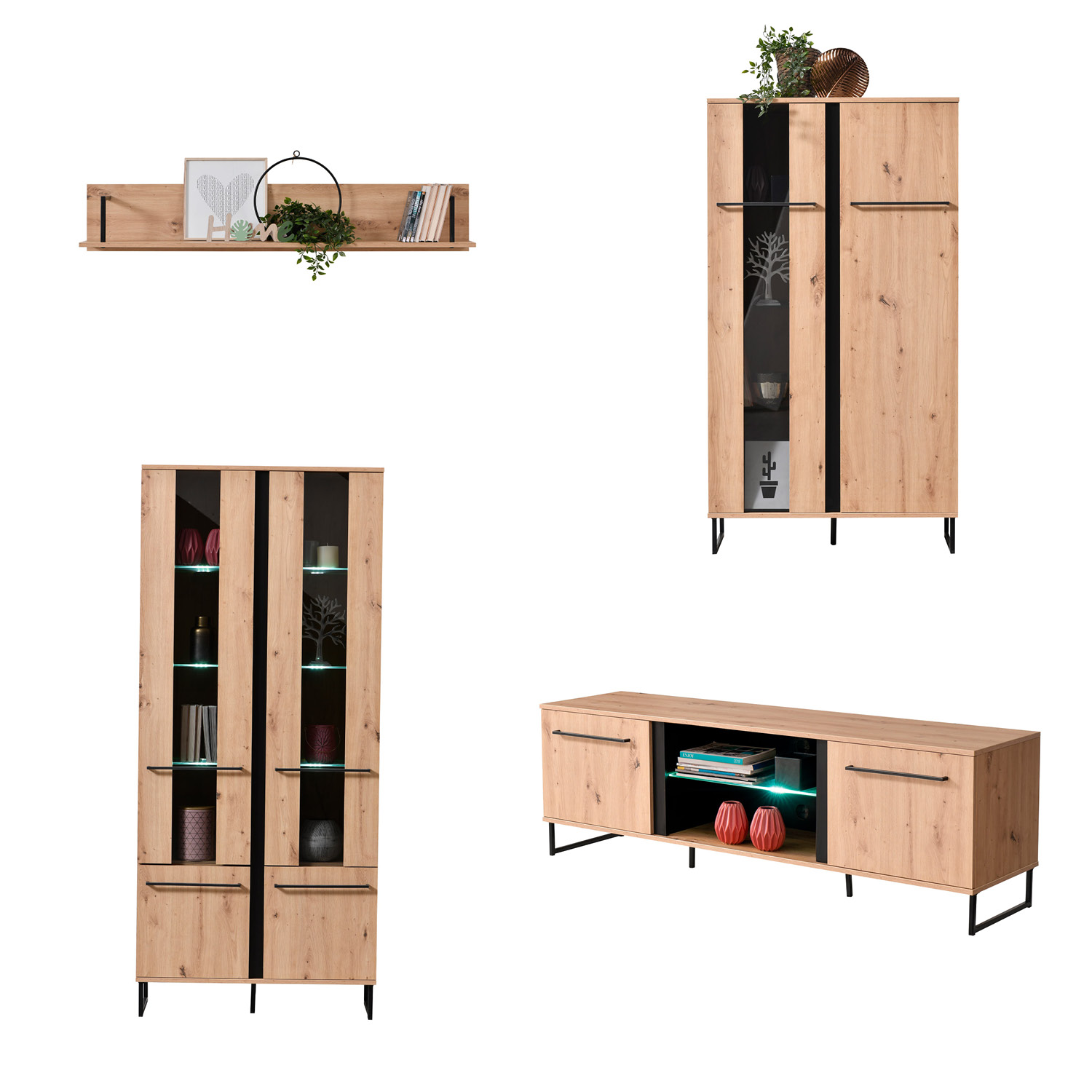 Modern Living Room Unit Cupboard Set Wall Unit TV Set with Storage Entertainment Center Industrial Style