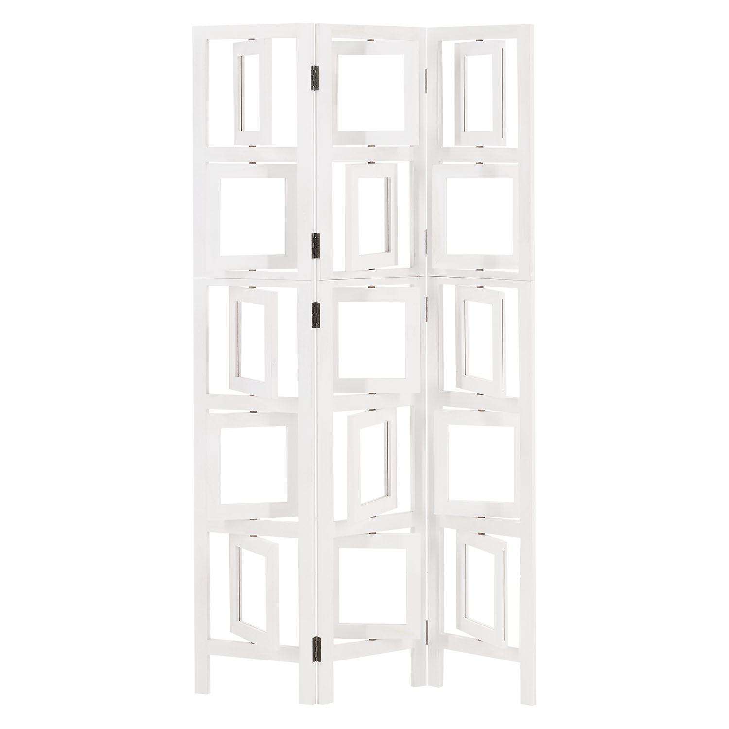 White 3-panel folding screen with photo prints – Modern room divider & decorative privacy screen