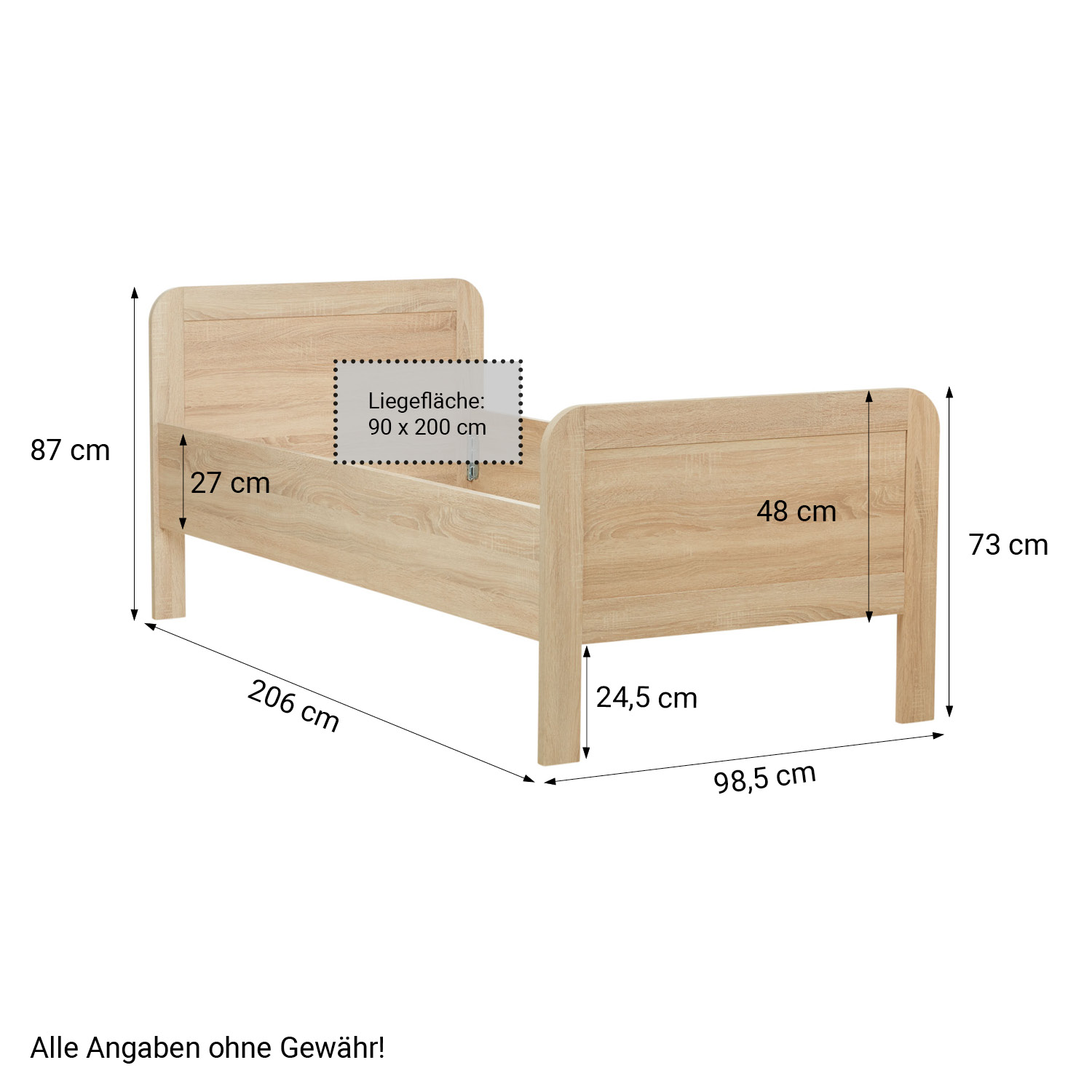 Comfort Bed 90x200 cm Natural | Senior Bed Height Adjustable with Slatted Frame | Single Bed | Wood