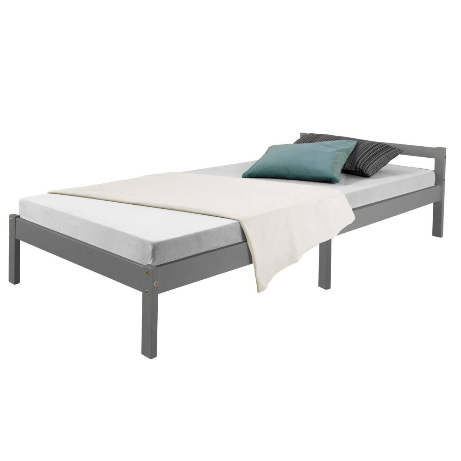 Pallet Bed 90x200 cm Gray | Single Bed | with Slatted Frame | Wood | Kids Youth Guest Bedroom