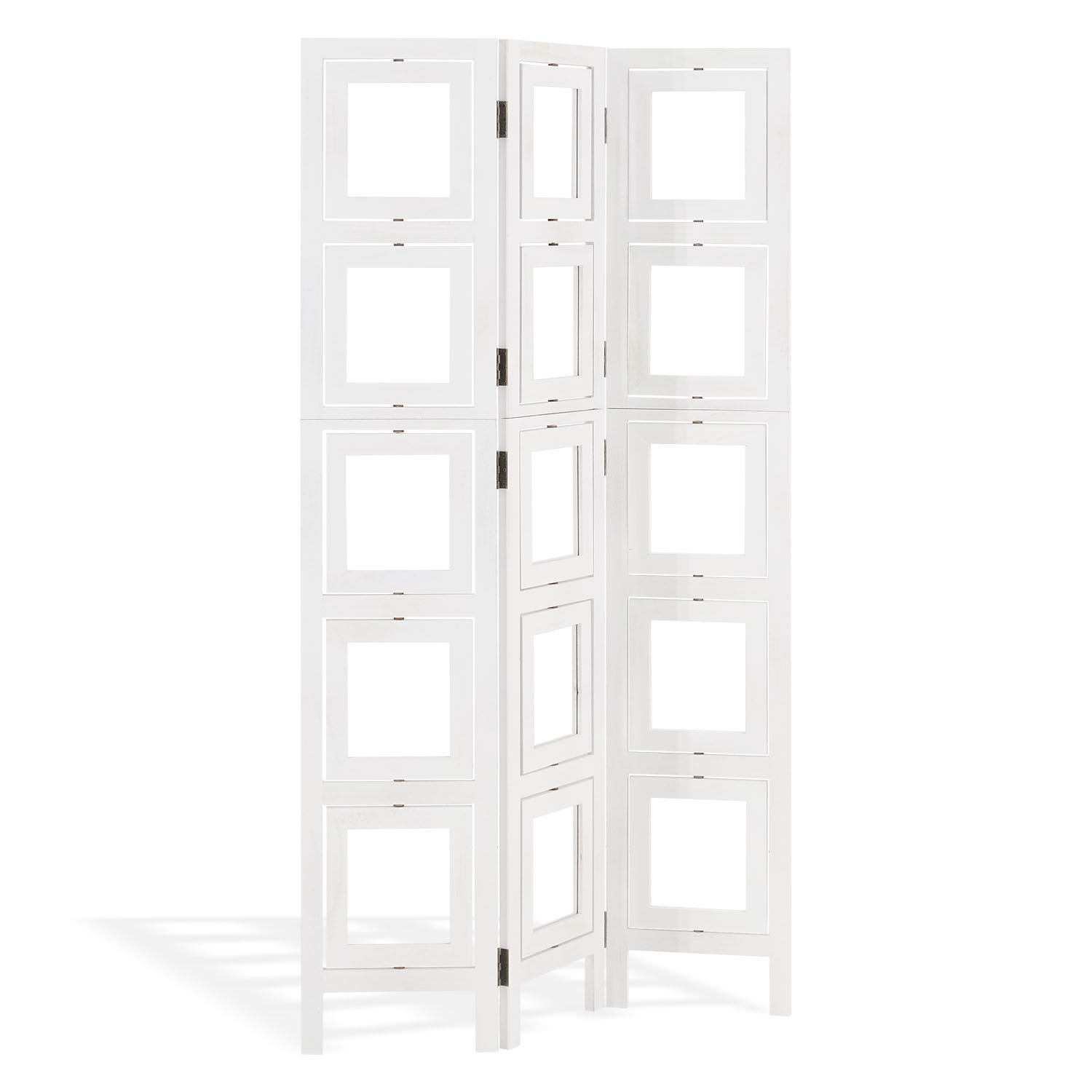 White 3-panel folding screen with photo prints – Modern room divider & decorative privacy screen
