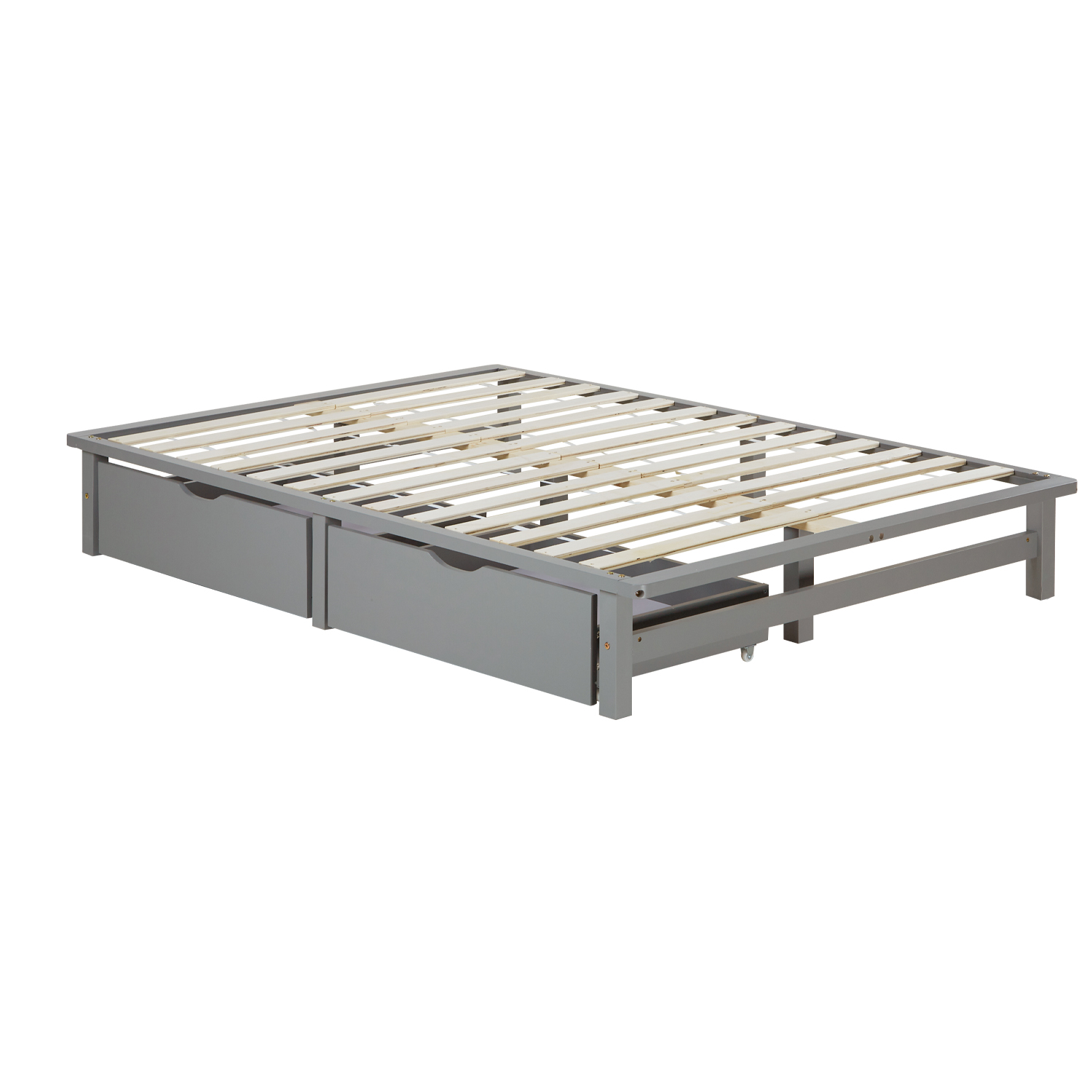 Pallet Bed 140x200 cm Gray | Double Bed with Storage Drawers | with Slatted Frame | Wood | Kids Youth Guest Bedroom