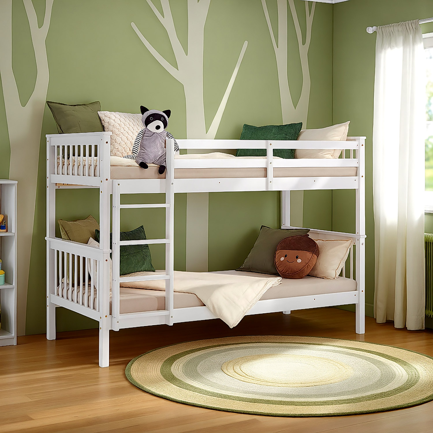 Bunk Bed 90x200 cm White | Kids Bed with Mattress | Fall Protection | Convertible | Massif pine wood