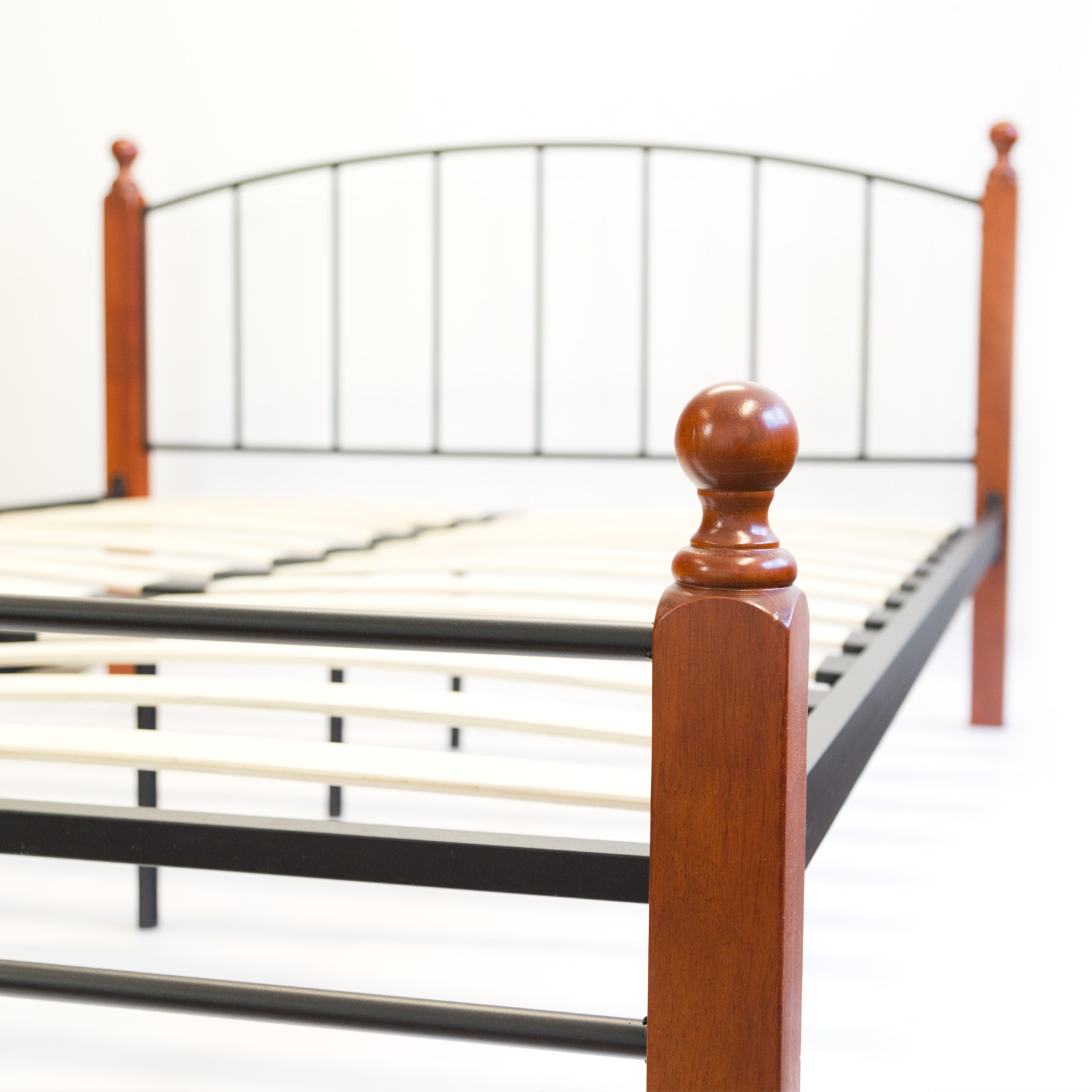 Metal Bed 140 160 180 with slatted frame Double Bed Frame Bedstead Black Brown Wood