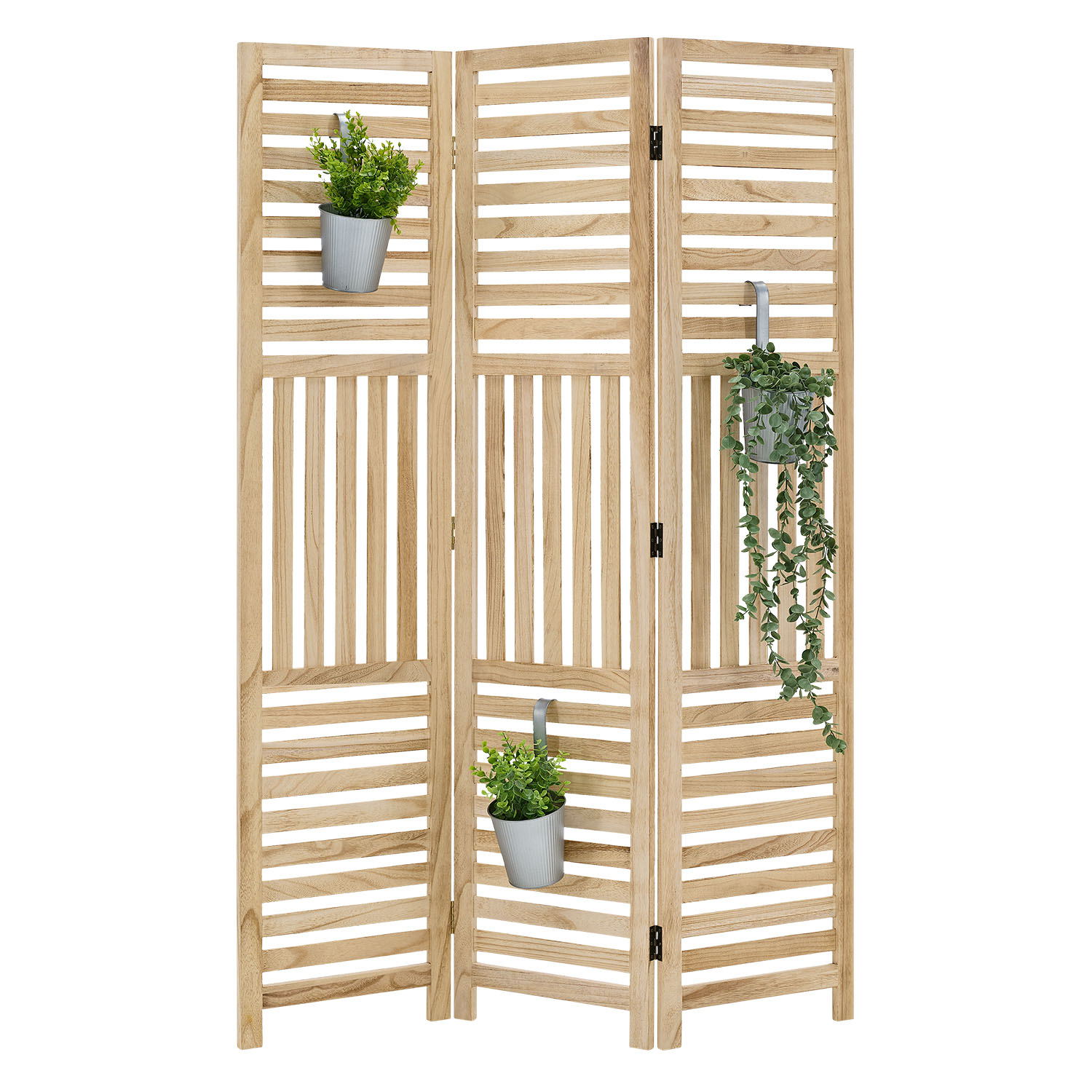 Paravent Natural Wooden Slats | 3-panel | Wood | Room Divider Partition Privacy Screen