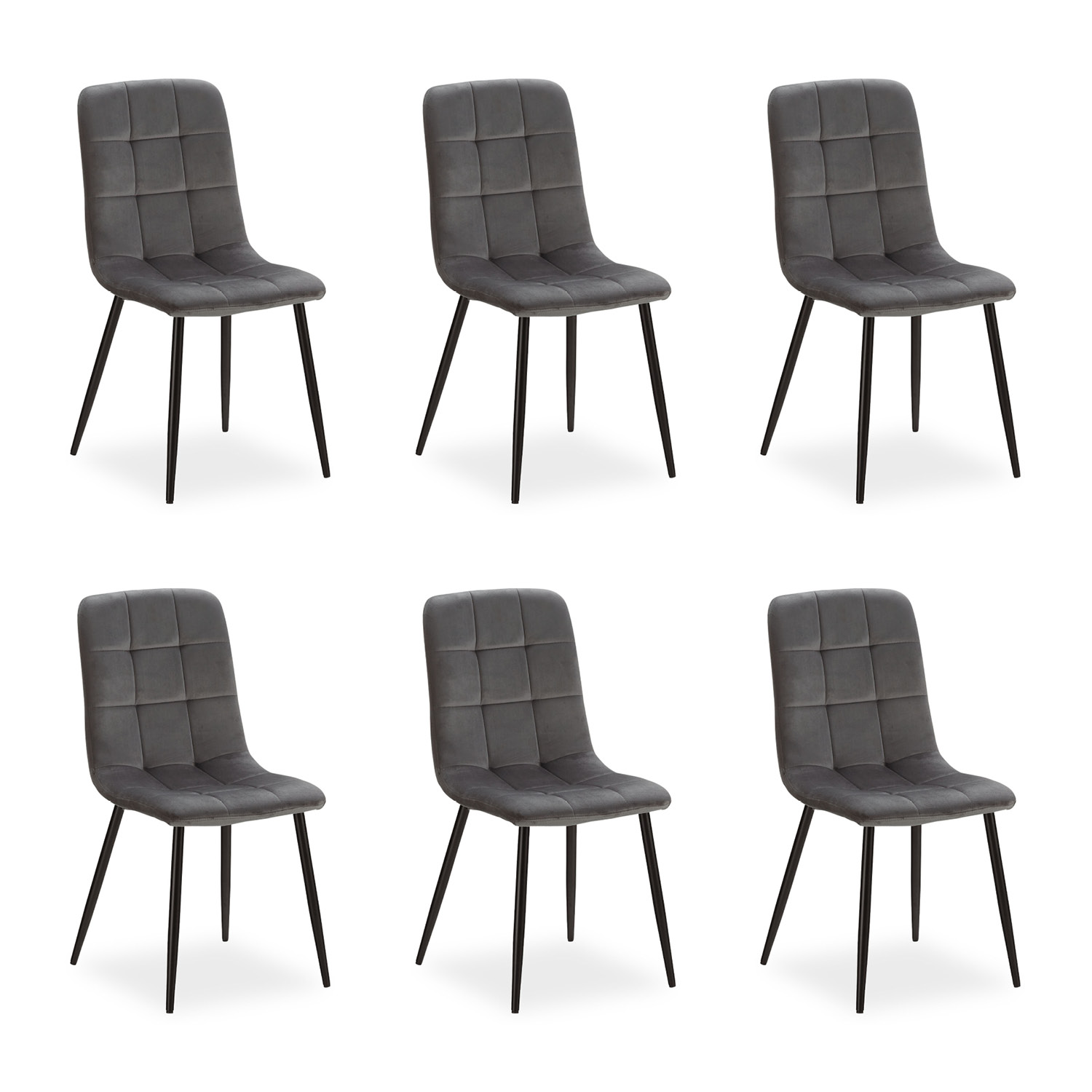 Upholstered Chair Velvet Grey | Set of 6 | without Armrests | Kitchen Dining Room Office