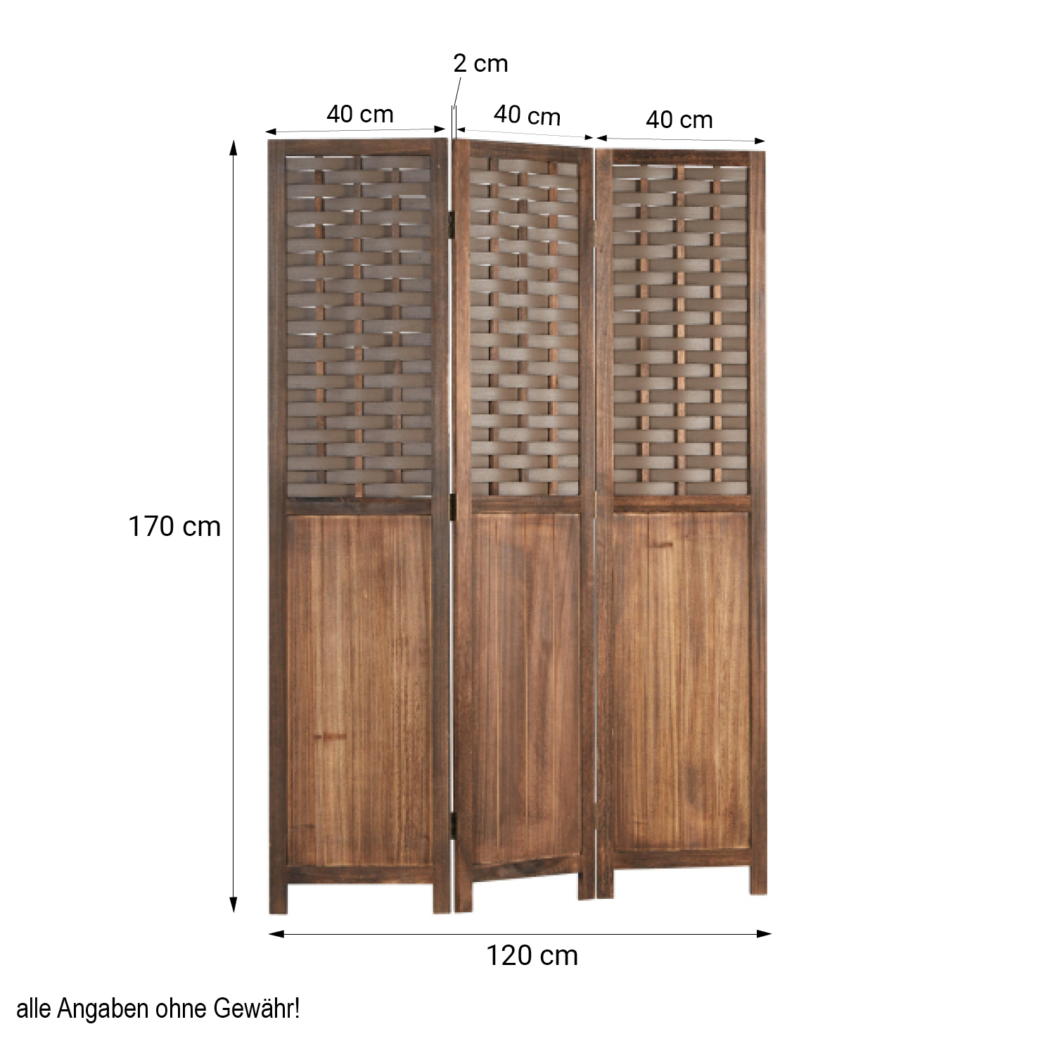 Paravent Room Divider 3 Parts Wood Partition Rattan Optics Privacy Screen Brown White Black Nature