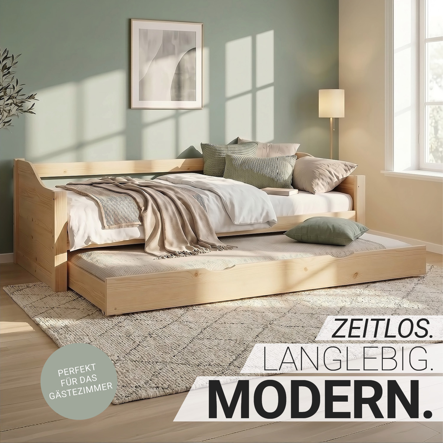 Wood Bed 90x200 cm Natural | Extendable | Cabin Bed | with Mattress | Kids Youth Guest Bedroom