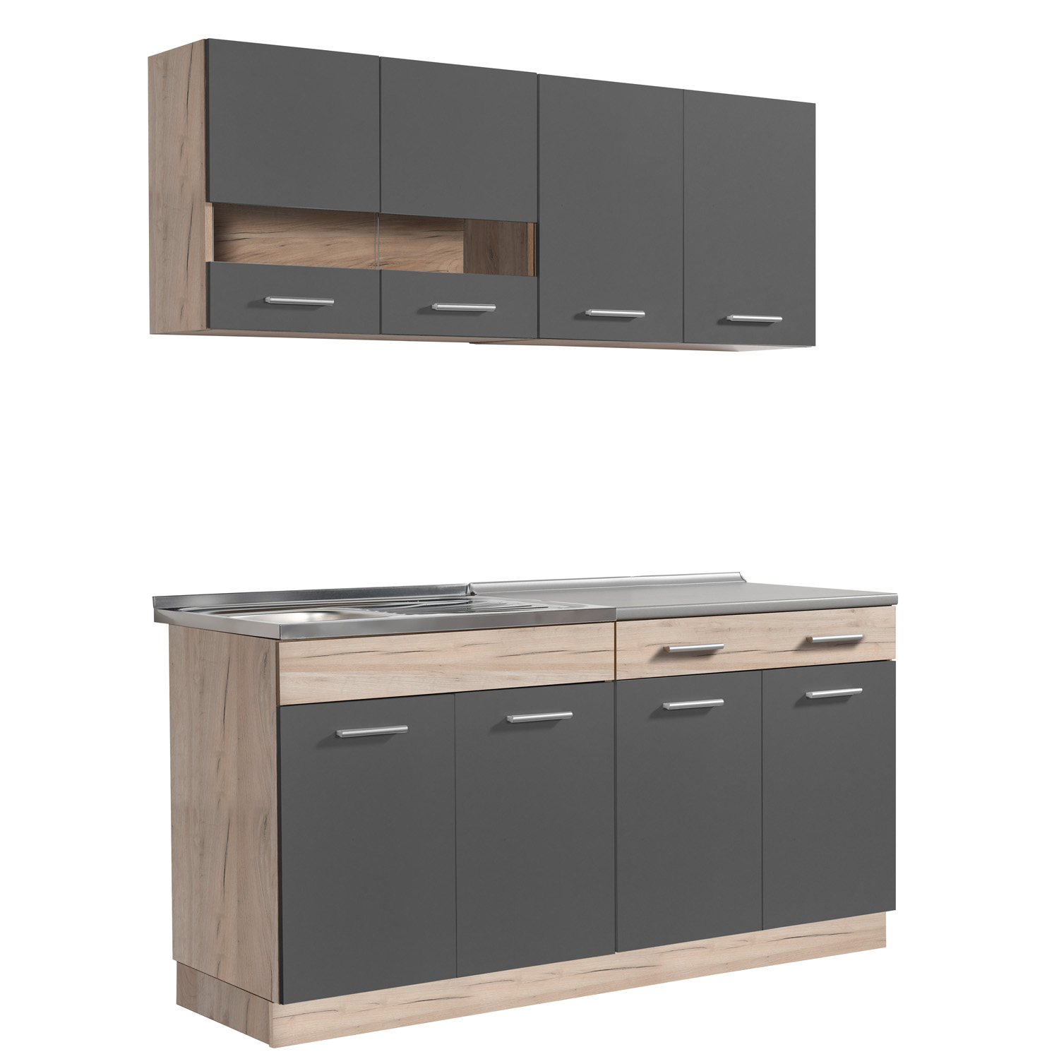 Kitchen Unit without Appliances 160 cm Gray | Oak | Single Kitchen | Mini Kitchen | Kitchen Element