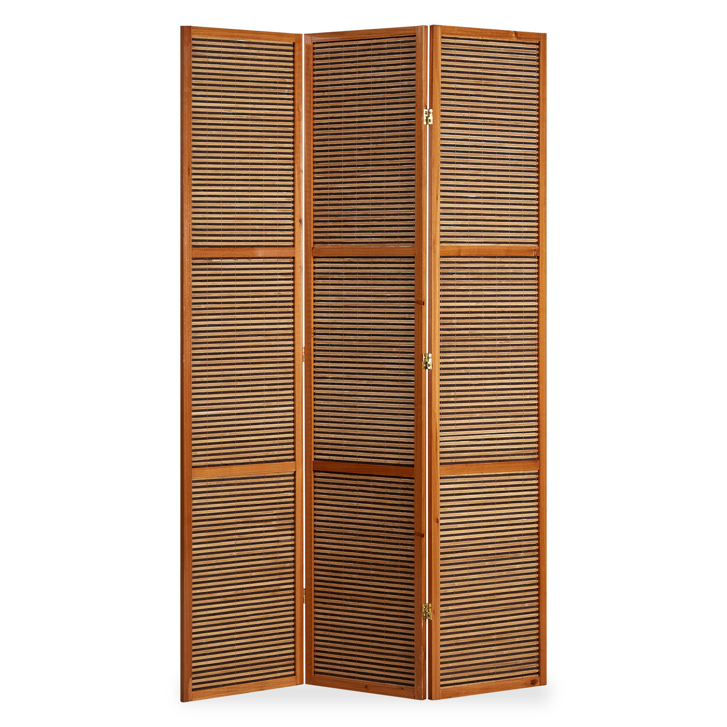 Paravent Brown Wooden Slats Height 200 cm | 3-panel | Wood | Room Divider Partition Privacy Screen