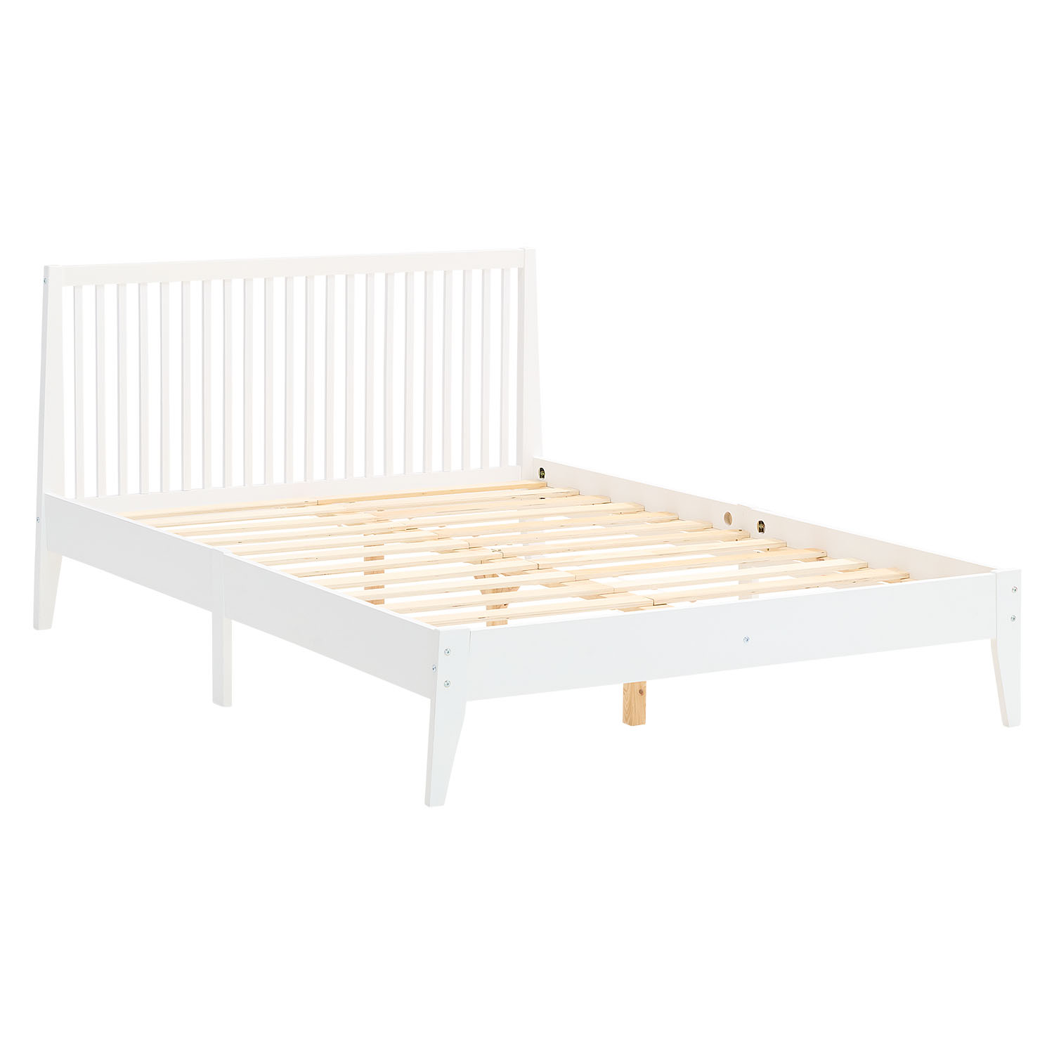 Wood Bed 140x200 cm White | Double Bed | with Slatted Frame | Scandinavian Style | Kids Youth Guest Bedroom