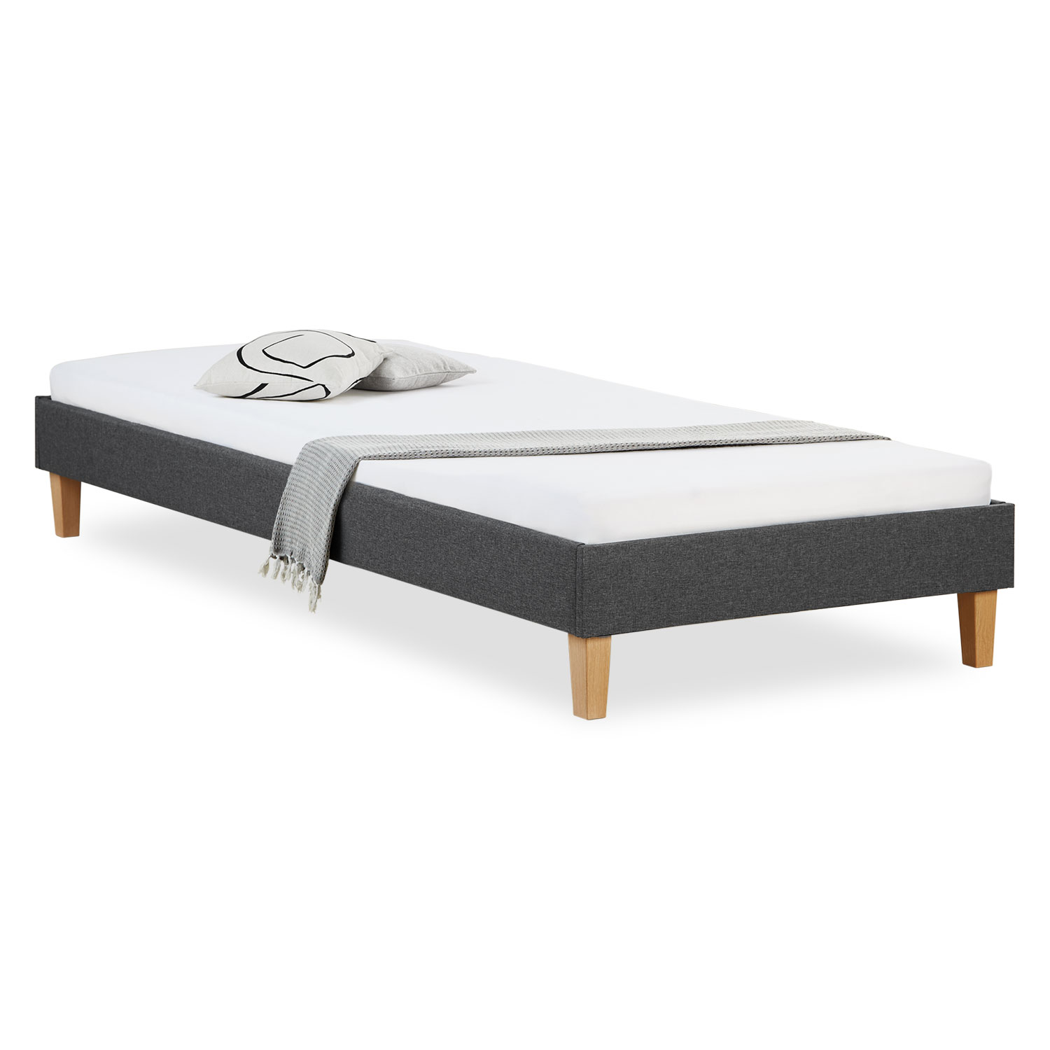Upholstered Bed Frame Single Bed 90 x 200 cm Grey Futon Bed Platform Bed Fabric