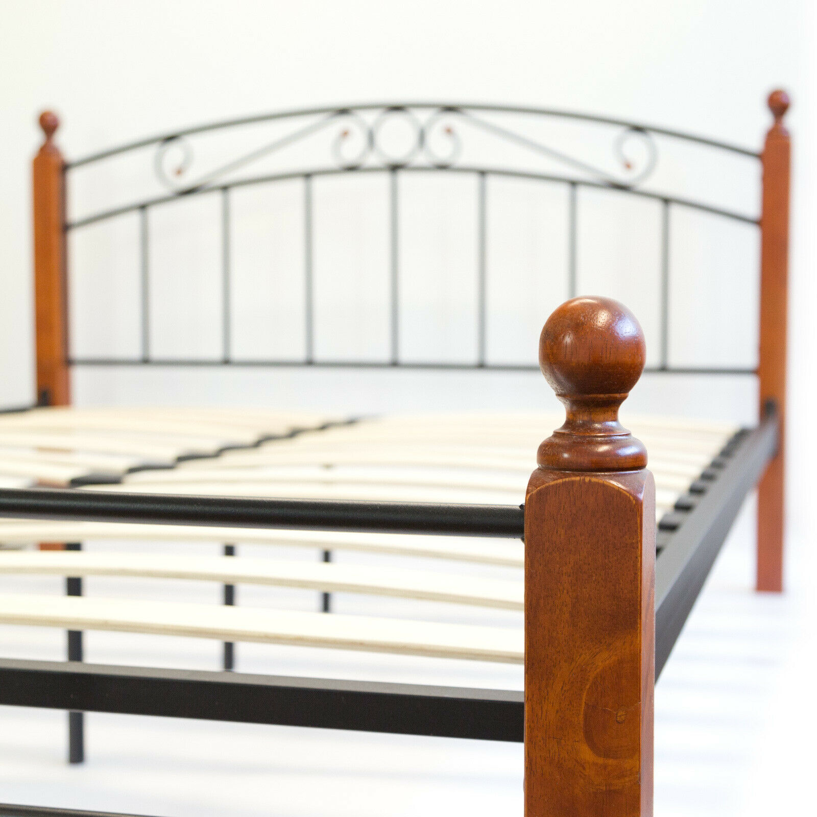 Design Iron Bed Double 180 x 200Wood Slatted black brown bed frame 916