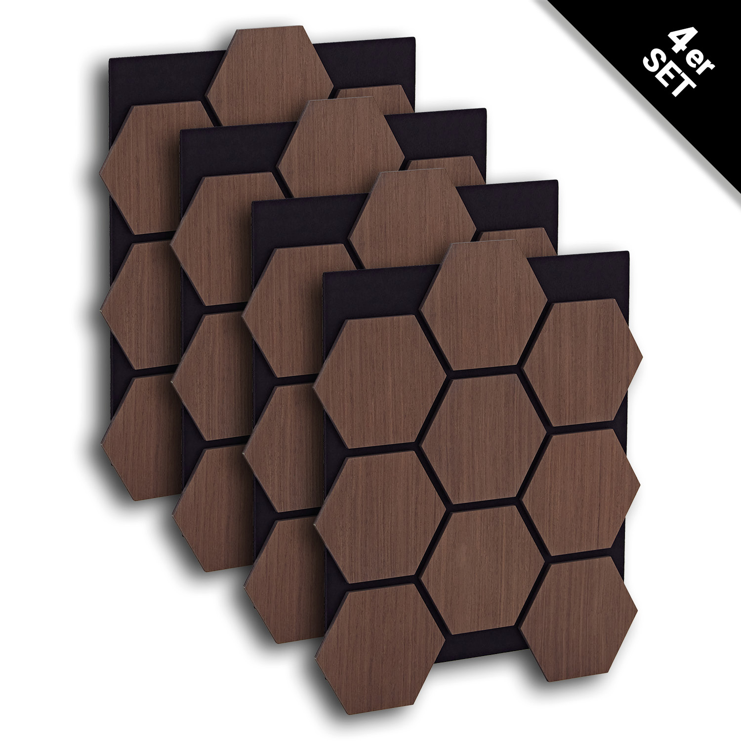Acoustic Panels Wall Panels Hexagon Honeycomb 76 x 62 cm Brown Walnut | Wood | 4-piece Set | 3D