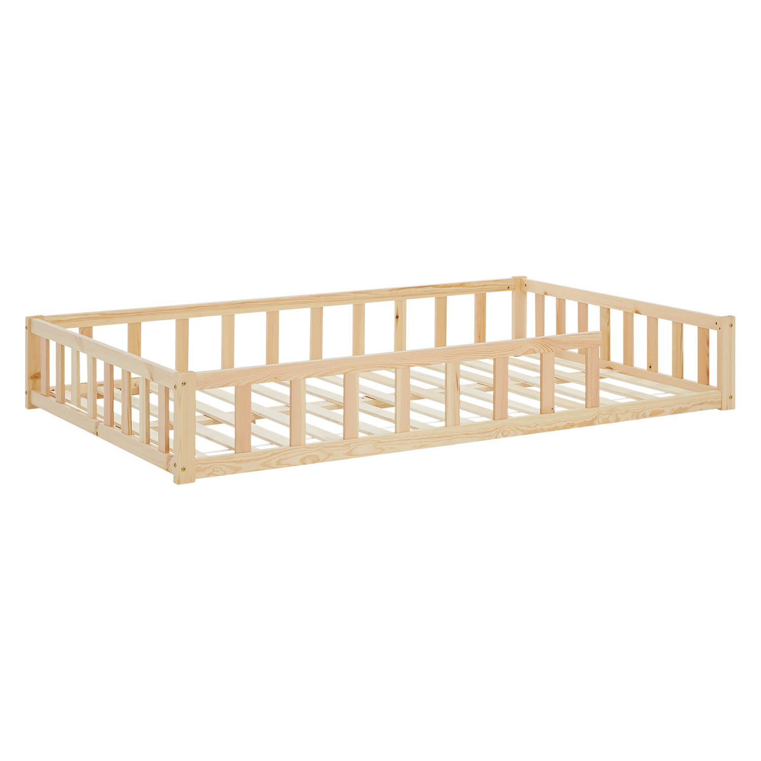 Children's Bed 120x200 Natural | Floor Bed with Slatted Frame | with Fall Protection | Montessori