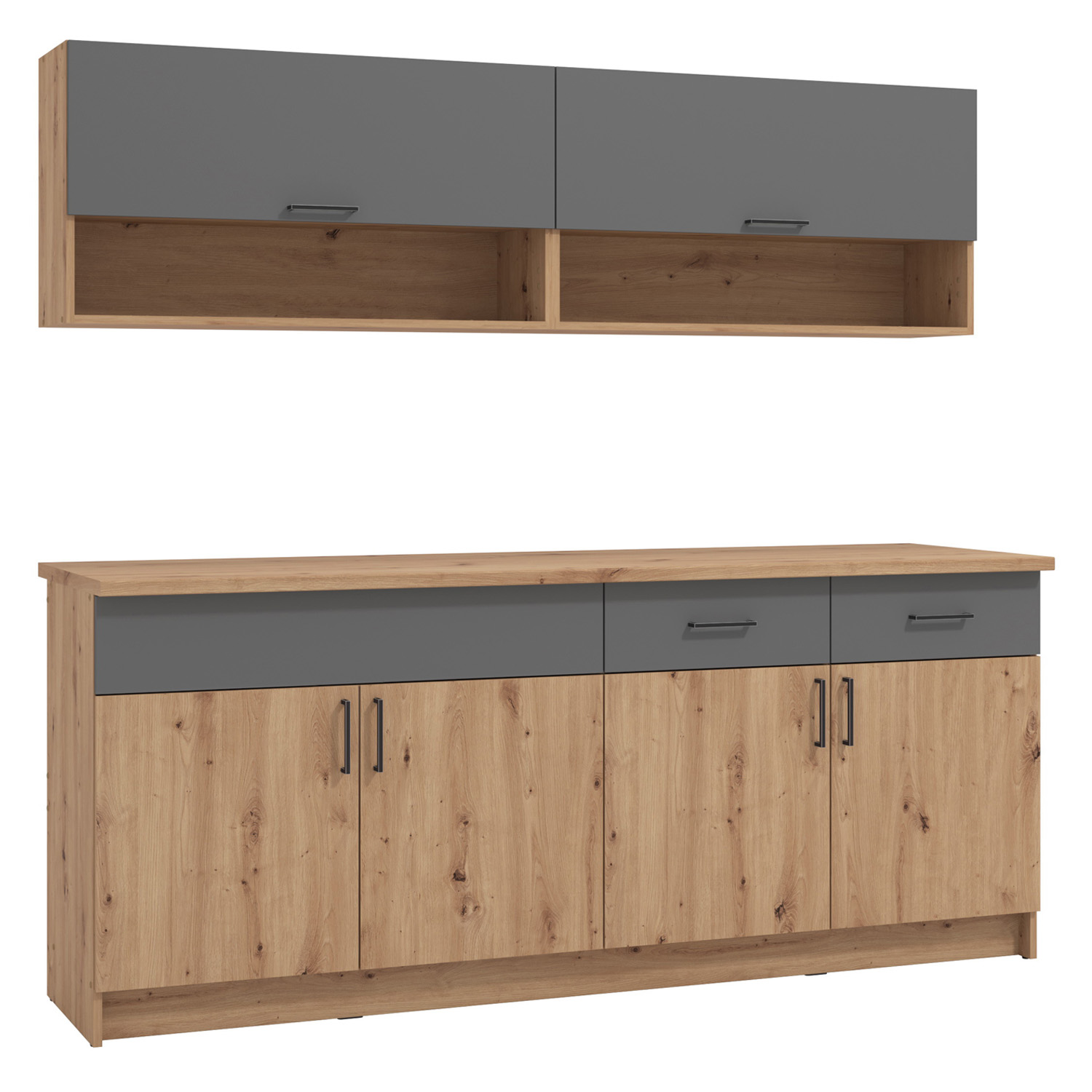 Modern Kitchen Wood Oak 200 cm Kitchen Island Grey Kitchen Cabinets Kitchen Units Kitchen Cupboards