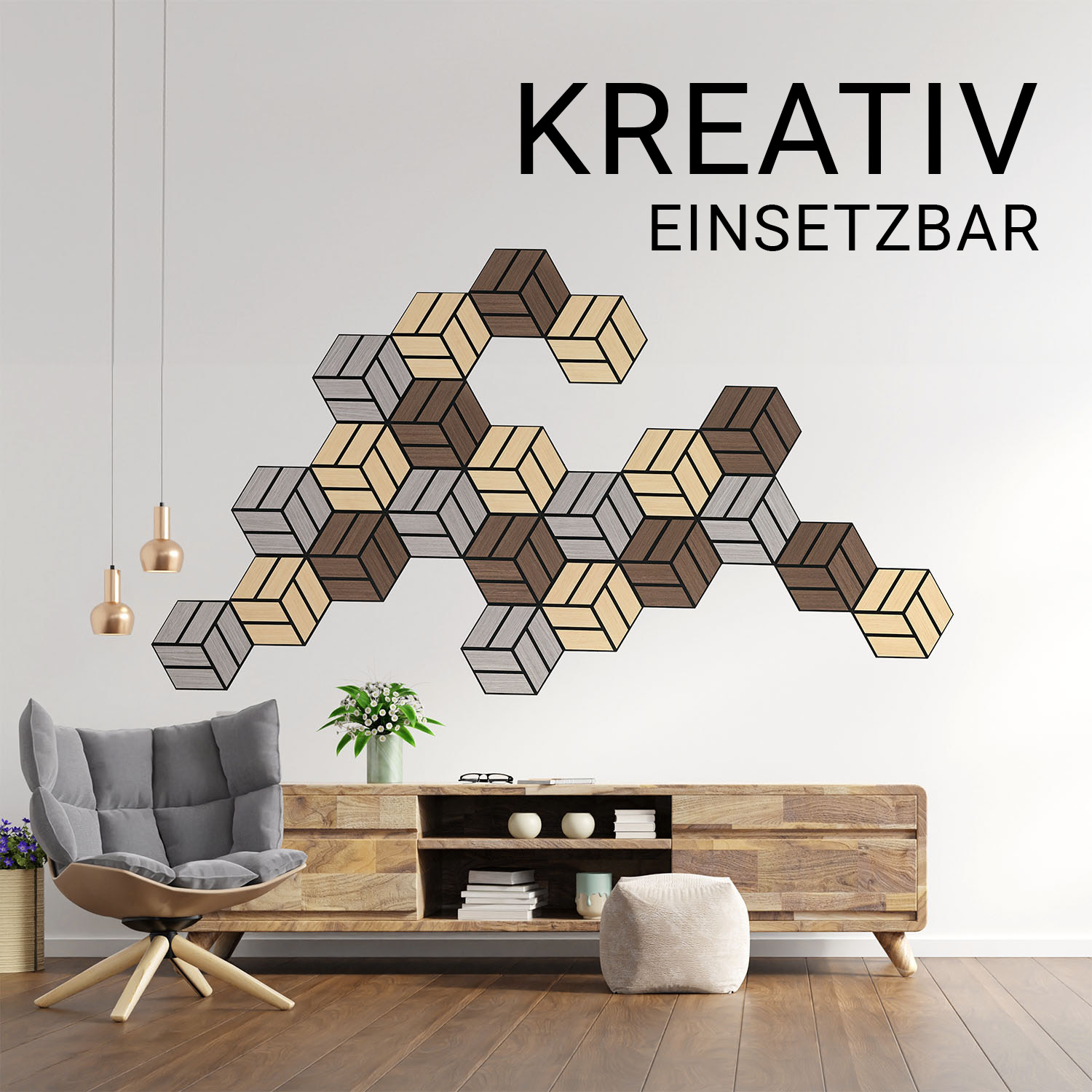 Acoustic Panels Wall Panels Hexagon Honeycomb 30 x 26 cm Natural Oak | Wood | 4-piece Set | 3D