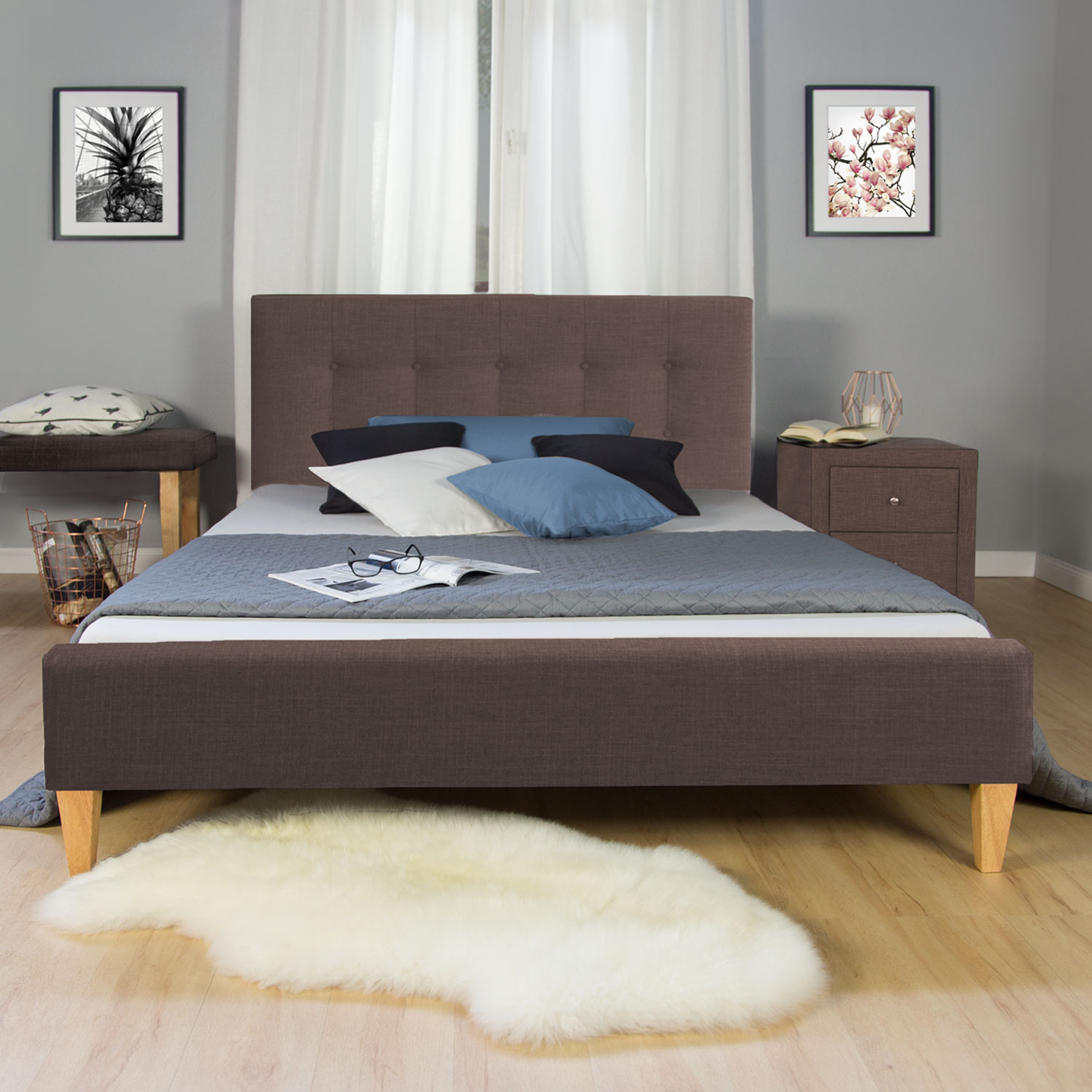 fabric Bed Upholstered Bed Frame King 160 x 200 brown 5FT