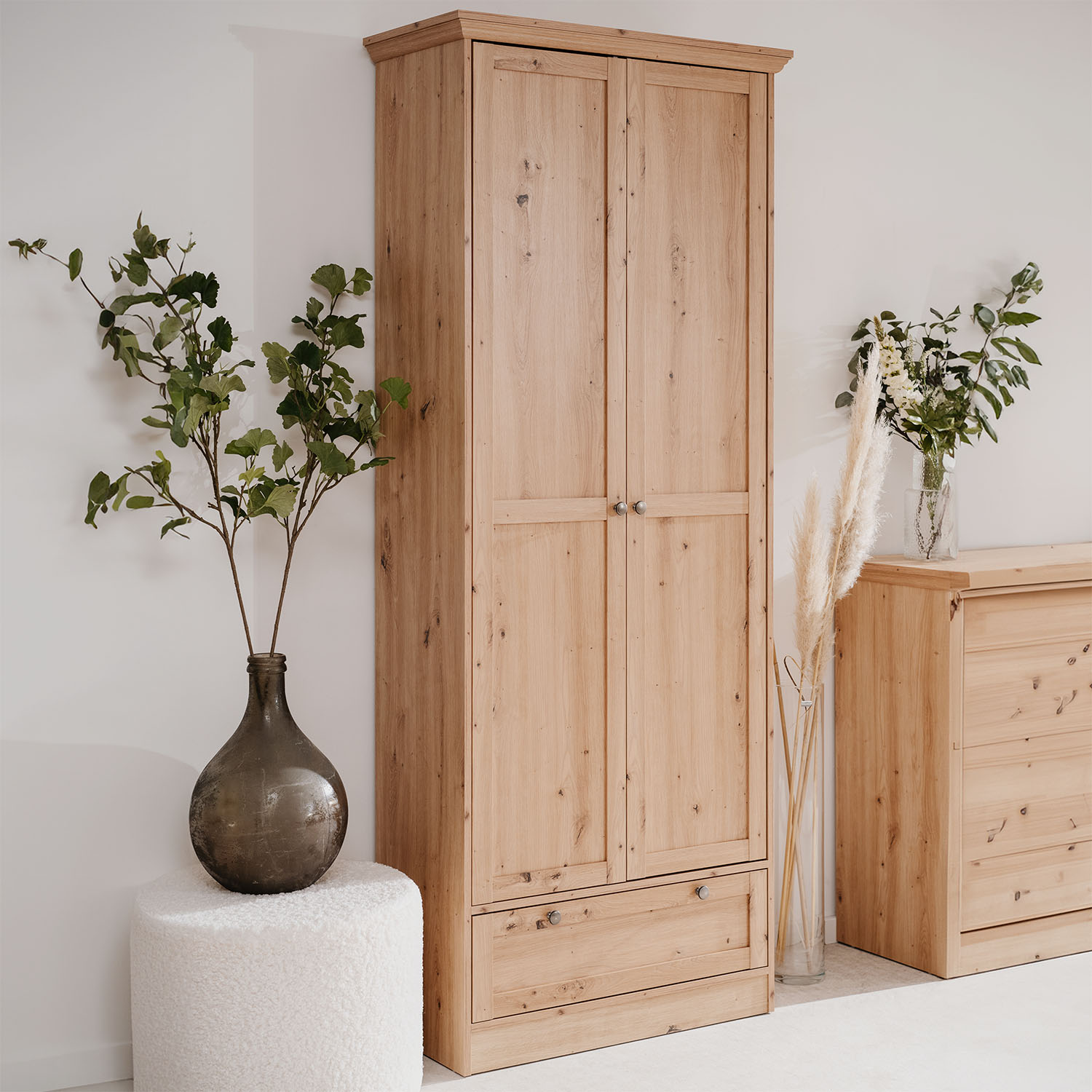 Wardrobe Clothes Cupboard Armoire Wood Oak Closet Bedroom Furniture Storage Drawer