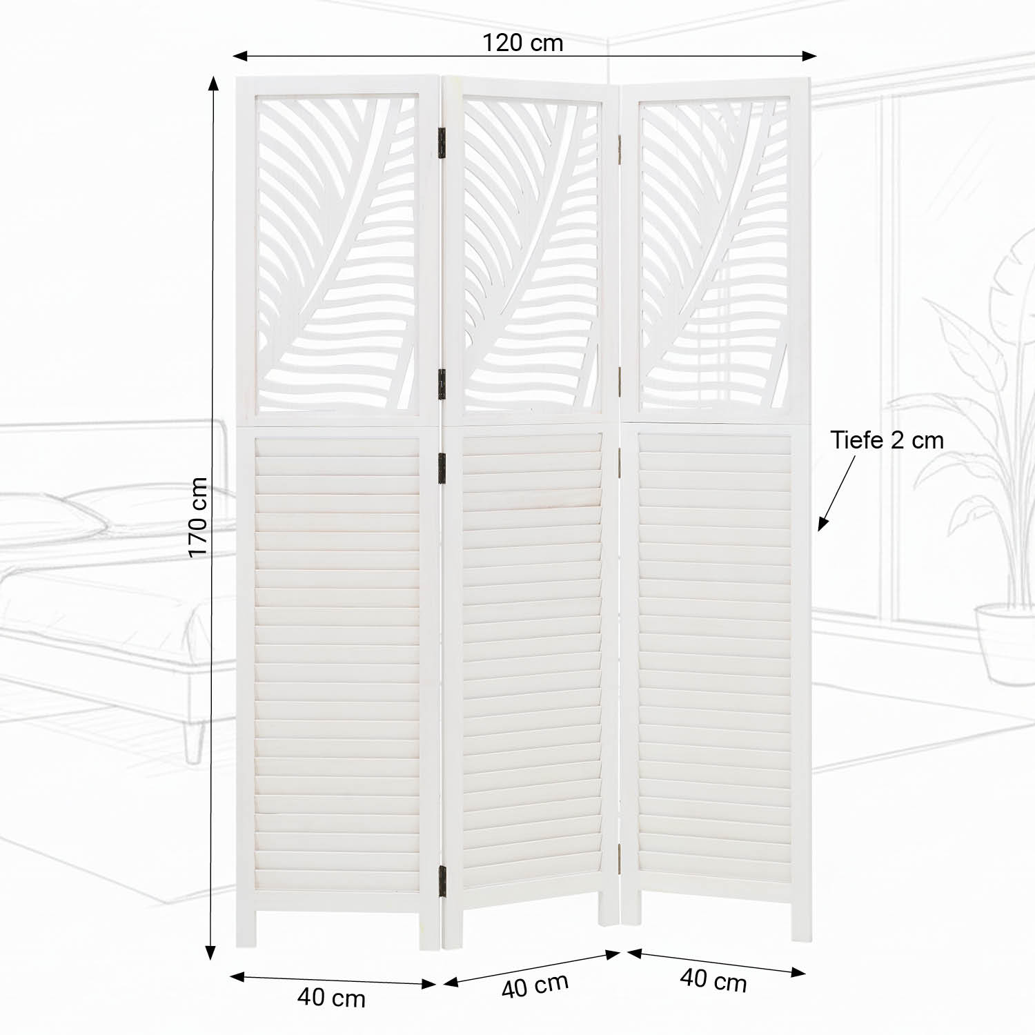 Paravent White Rattan-Style Decorations | 3-panel | Wood | Room Divider Partition Privacy Screen