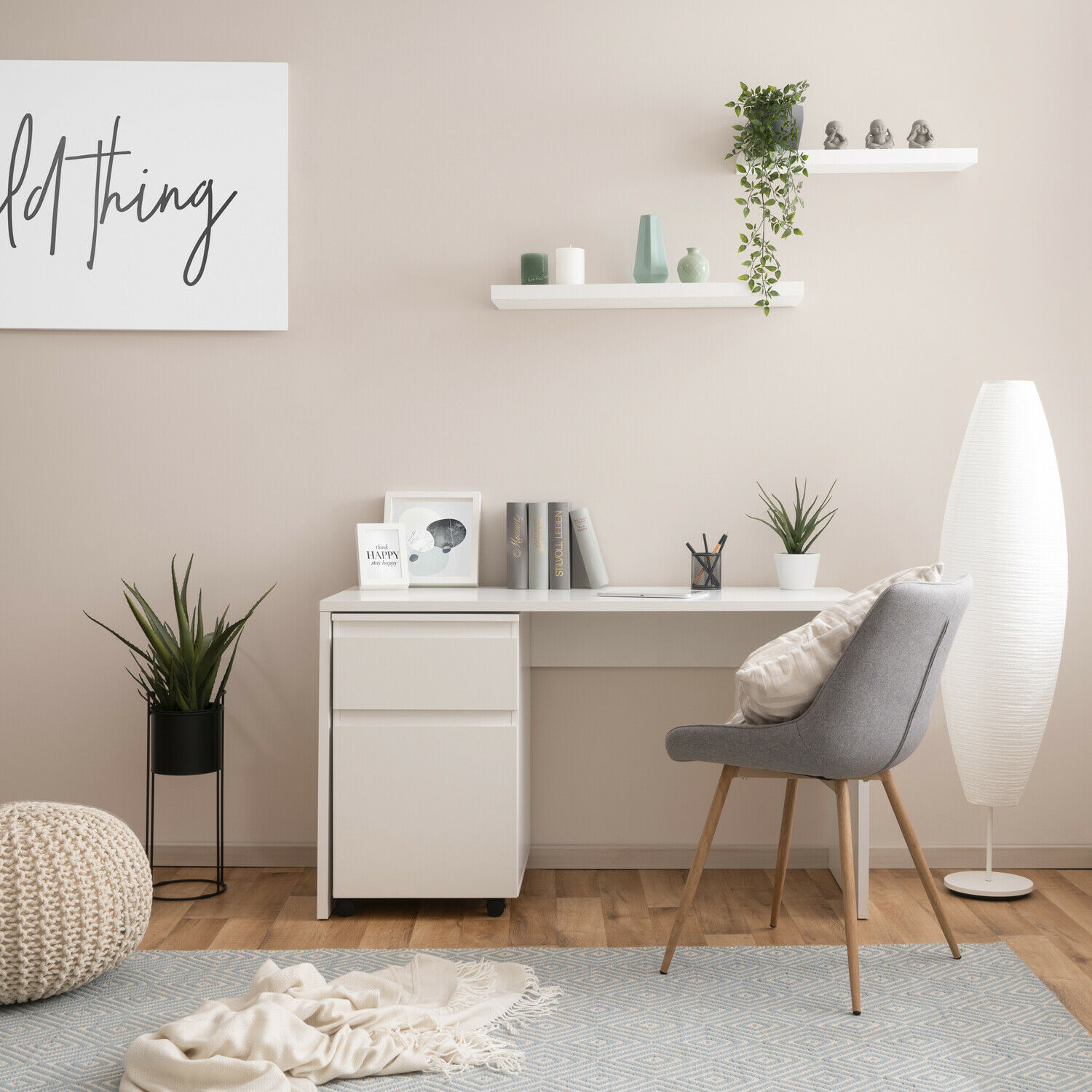 Desk White Mobile pedestal Office table Computer table