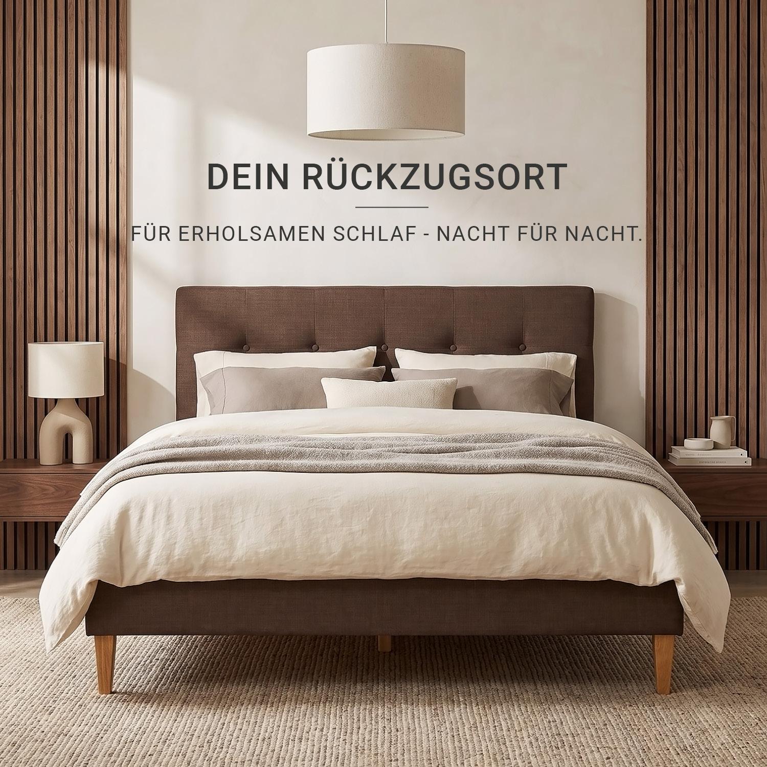 Upholstered bed 180x200 cm brown | with slatted frame | double fabric bed frame