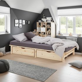 Pallet Bed 90x200 cm Natural | Single Bed with Storage Drawers | with Mattress | Wood | Kids Youth Guest Bedroom