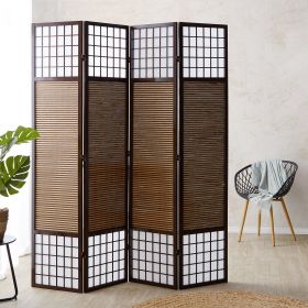 Paravent Brown Bamboo Shoji Rice Paper White Height 200 cm | 4-panel | Wood | Room Divider Partition Privacy Screen