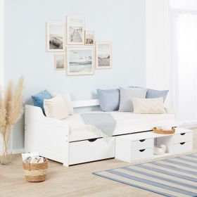 Wood Bed 90x200 cm White | with Storage | Cabin Bed with Bed Drawer | with Slatted Frame | Kids Youth Guest Bedroom