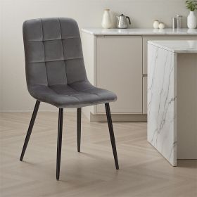 Upholstered Chair, Gray Velvet – Dining Chair without Armrests, with Quilted Backrest