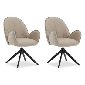 Dining Chair Set of 2 Modern Egg Chairs Bouclé Leather Beige Armchairs Dining Room Chairs Upholstered Chairs Eames Chairs