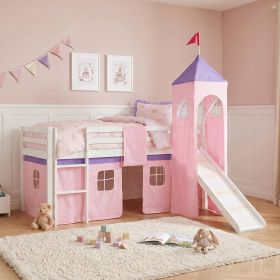 Loft Bed Play Bed Cot Slide Tower Curtain Pink 90x200 Youth Bed