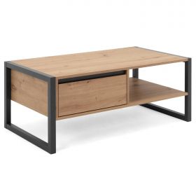 Coffee Table Living Room Table 1 Drawer Storage Wooden Table Grey Natural