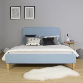 Upholstered bed 140x200 cm light blue | with slatted frame | double fabric bed frame