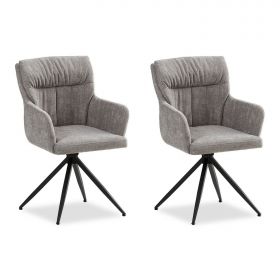 Upholstered Chair Linen Grey | Set of 2 | swivel | with Armrests | Kitchen Dining Room Office