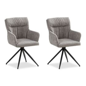 Upholstered Chair Linen Grey | Set of 2 | swivel | with Armrests | Kitchen Dining Room Office