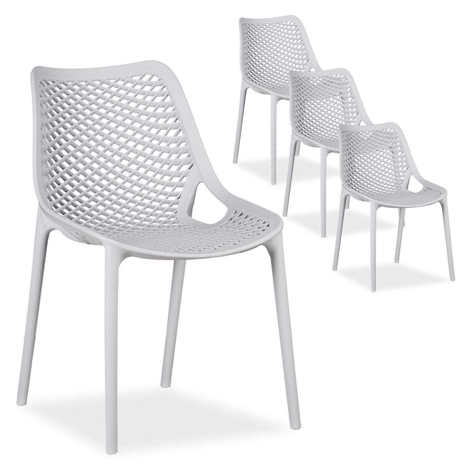 Garden chair Set of 4 Camping chairs Grey Outdoor chairs Plastic Egg chair Lounger chairs Stacking chairs