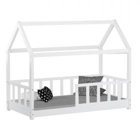 Children's Bed 80x160 cm White | House Bed with Fall Protection | Montessori | Single Bed | with Slatted Frame | Wood