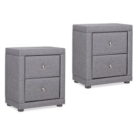 2 Bedside tables Nightstand bedroom 2 Chest drawers Side table Grey fabric
