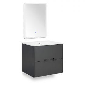 Bathroom cabinet 60 cm Wood Grey Storage Vanity unit Bathroom furniture Sink unit Washroom wall cabinet Bathroom mirror