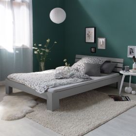 Wood Bed 140x200 cm Gray | Double Bed with Storage Drawer | with Slatted Frame | Solid | Kids Youth Guest Bedroom