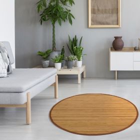 Bamboo carpet Rug 120 cm round in brown