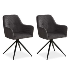 Grey dining chair with soft cord upholstery and black swivel metal base modern upholstered chair for dining room kitchen or living room