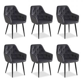 Upholstered Chair Velvet Grey | Set of 6 | with Armrests | Kitchen Dining Room Office